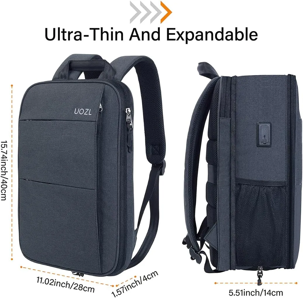 Laptop Backpack Slim & Expandable with Hidden Built-in Usb Spill-Resistant Notebooks Bag Case for Most 13-15 Inch MacBooks Surface-Books Dell HP Lenovo Asus Computers (Black-Black)