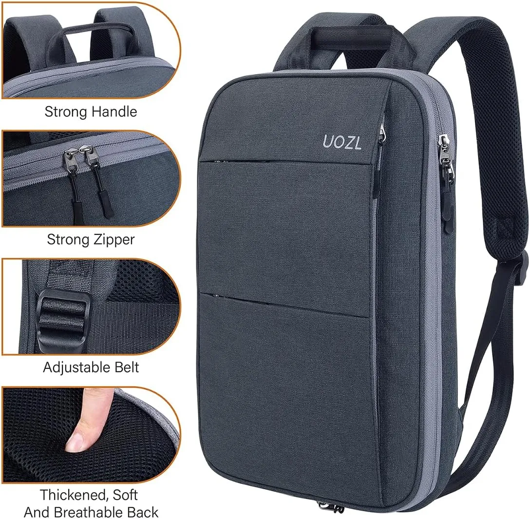 Laptop Backpack Slim & Expandable with Hidden Built-in Usb Spill-Resistant Notebooks Bag Case for Most 13-15 Inch MacBooks Surface-Books Dell HP Lenovo Asus Computers (Black-Grey)