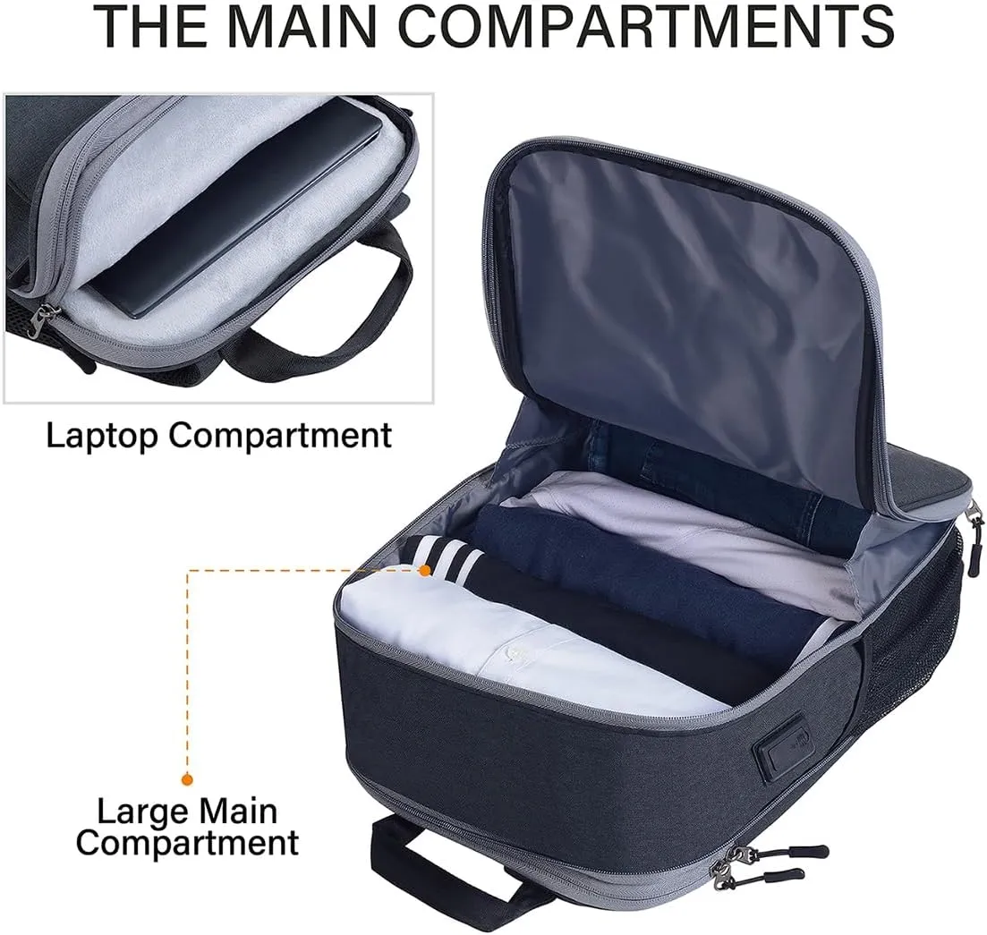 Laptop Backpack Slim & Expandable with Hidden Built-in Usb Spill-Resistant Notebooks Bag Case for Most 13-15 Inch MacBooks Surface-Books Dell HP Lenovo Asus Computers (Black-Grey)
