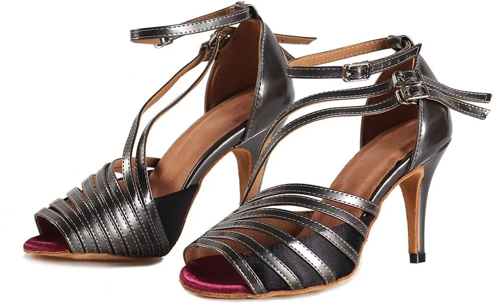 Latin Dance Shoes for Women Salsa Performance Dancing Shoes High Heel,Black,Model L028