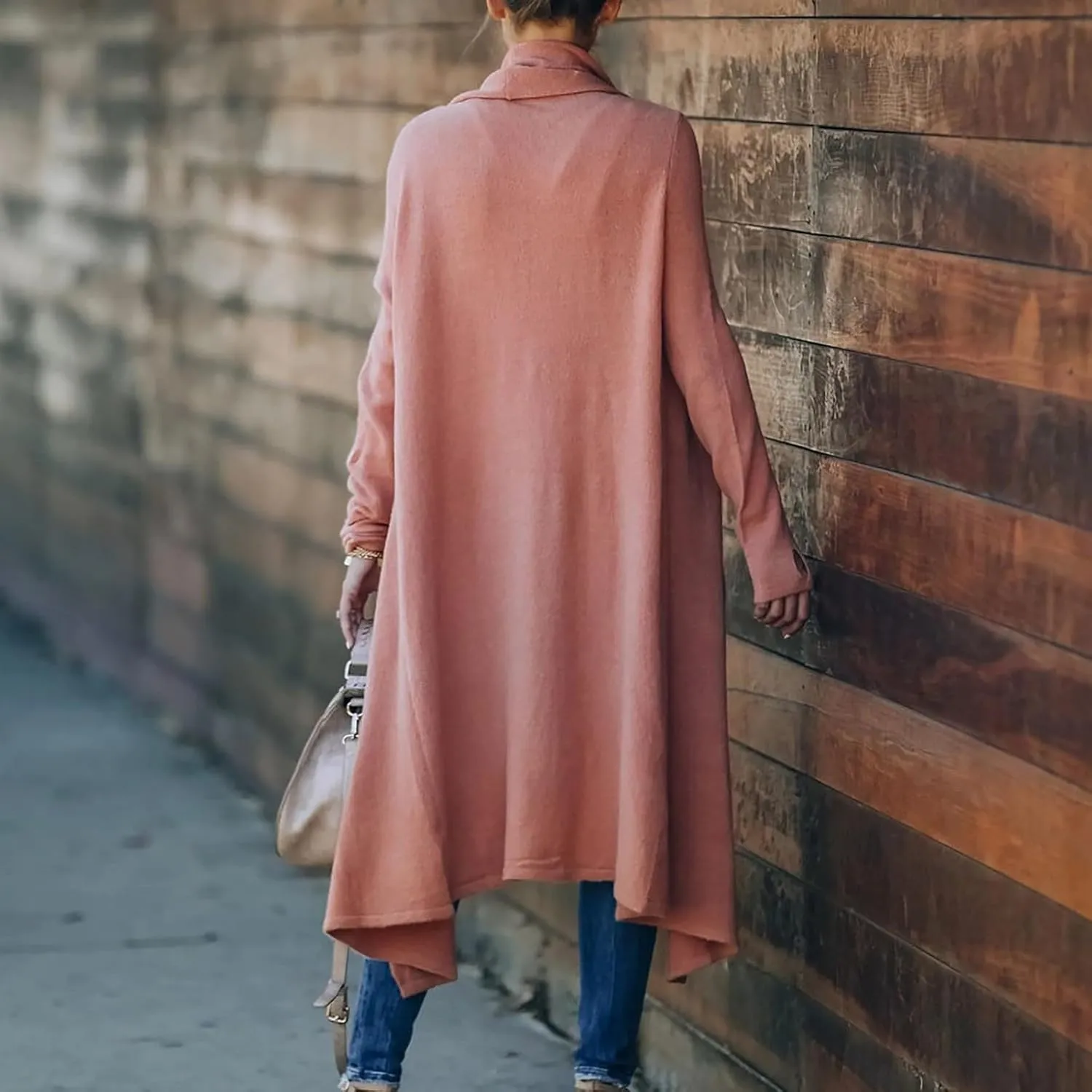 Lazy V-Neck Oversize Long Sweater Cardigans Jacket Coat Women Outwear Open Front Long Sleeve Dusters with Pockets