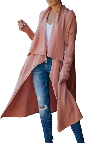 Lazy V-Neck Oversize Long Sweater Cardigans Jacket Coat Women Outwear Open Front Long Sleeve Dusters with Pockets