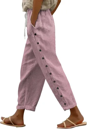 LCMTWX Linen Pants Women Waist Pants Drawstring Pants with Pockets Wide Leg Cropped Pants for Women Capri Pants 2025 Pants