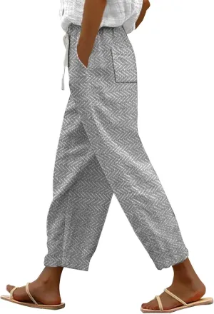 LCMTWX White Linen Pants Women 2025 Drawstring Pants Capri Pants 2025 Pants with Pockets Wide Leg Cropped Pants Linen Pants