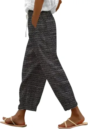LCMTWX White Linen Pants Women 2025 Drawstring Pants Capri Pants 2025 Pants with Pockets Wide Leg Cropped Pants Linen Pants