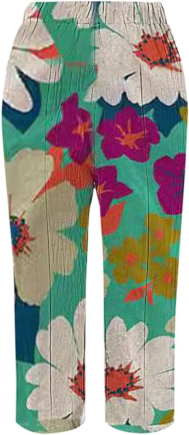 LCMTWX Women's Linen Pants 2025 Pants Drawstring Pants with Pockets Wide Leg Cropped Pants for Women Capri Pants 2025 Pants