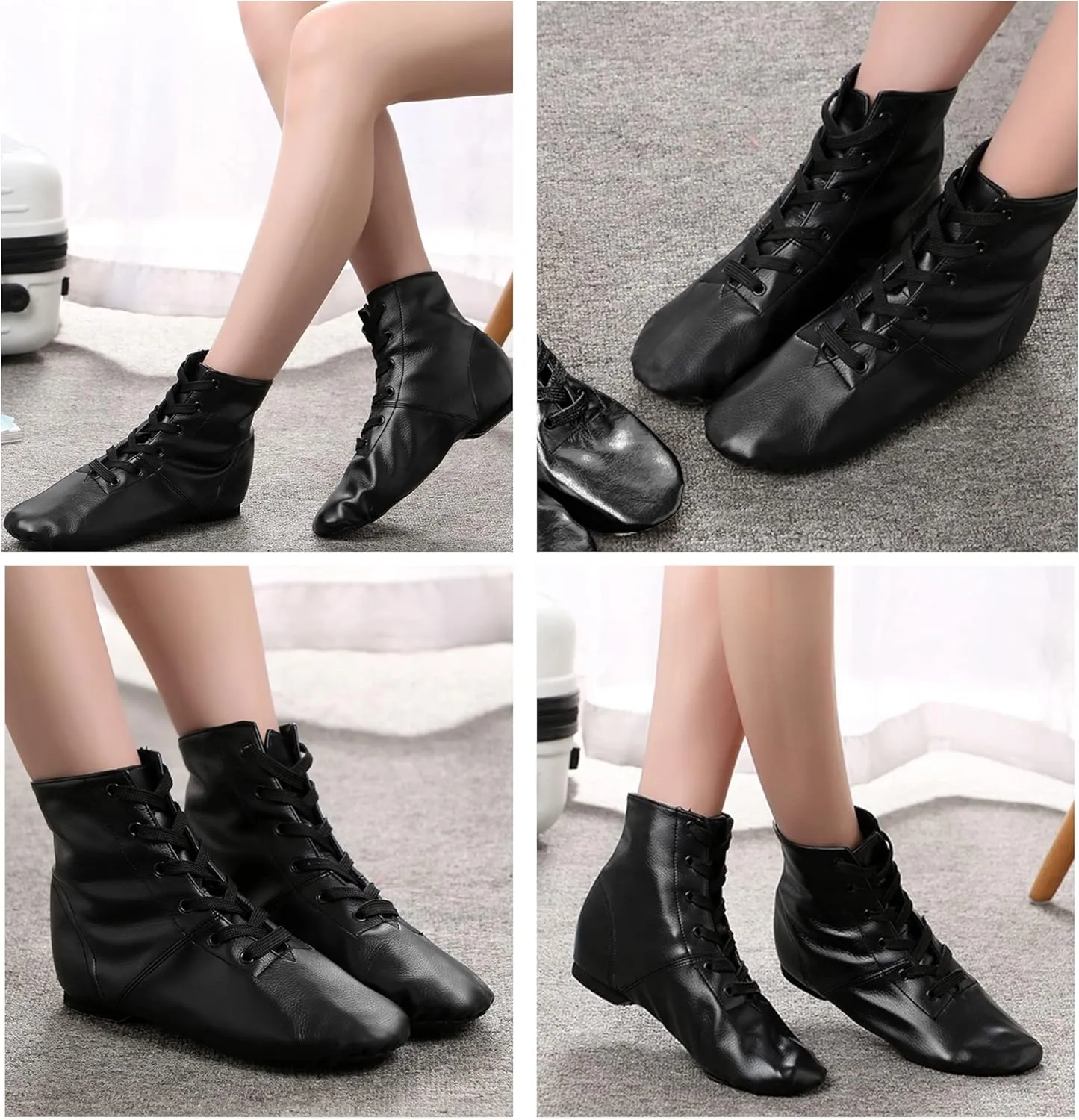 Leather Jazz Shoes for Women,Lace Up Jazz Dance Shoe for Men and Women,Black