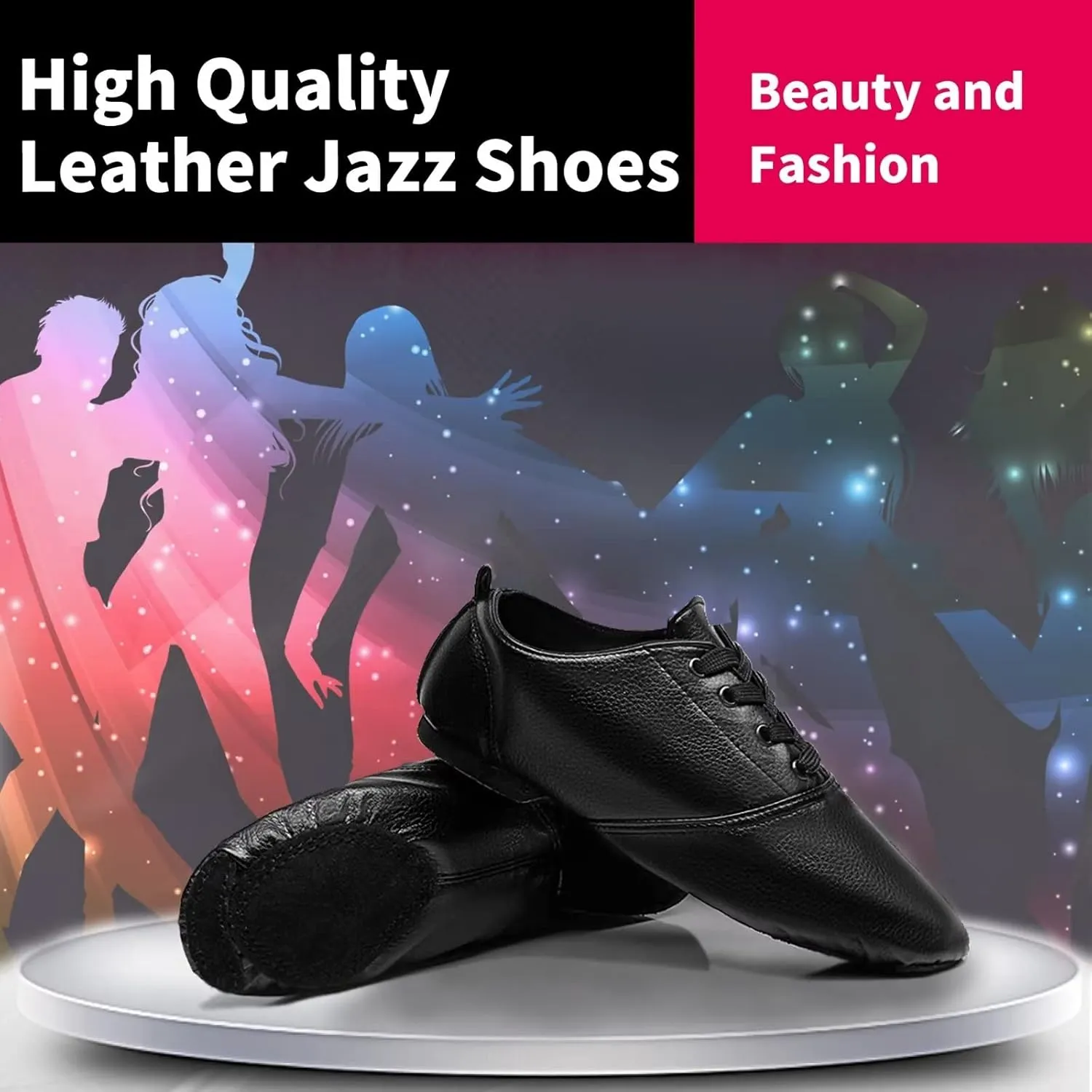 Leather Jazz Shoes for Women,Lace Up Jazz Dance Shoe for Men and Women,Black