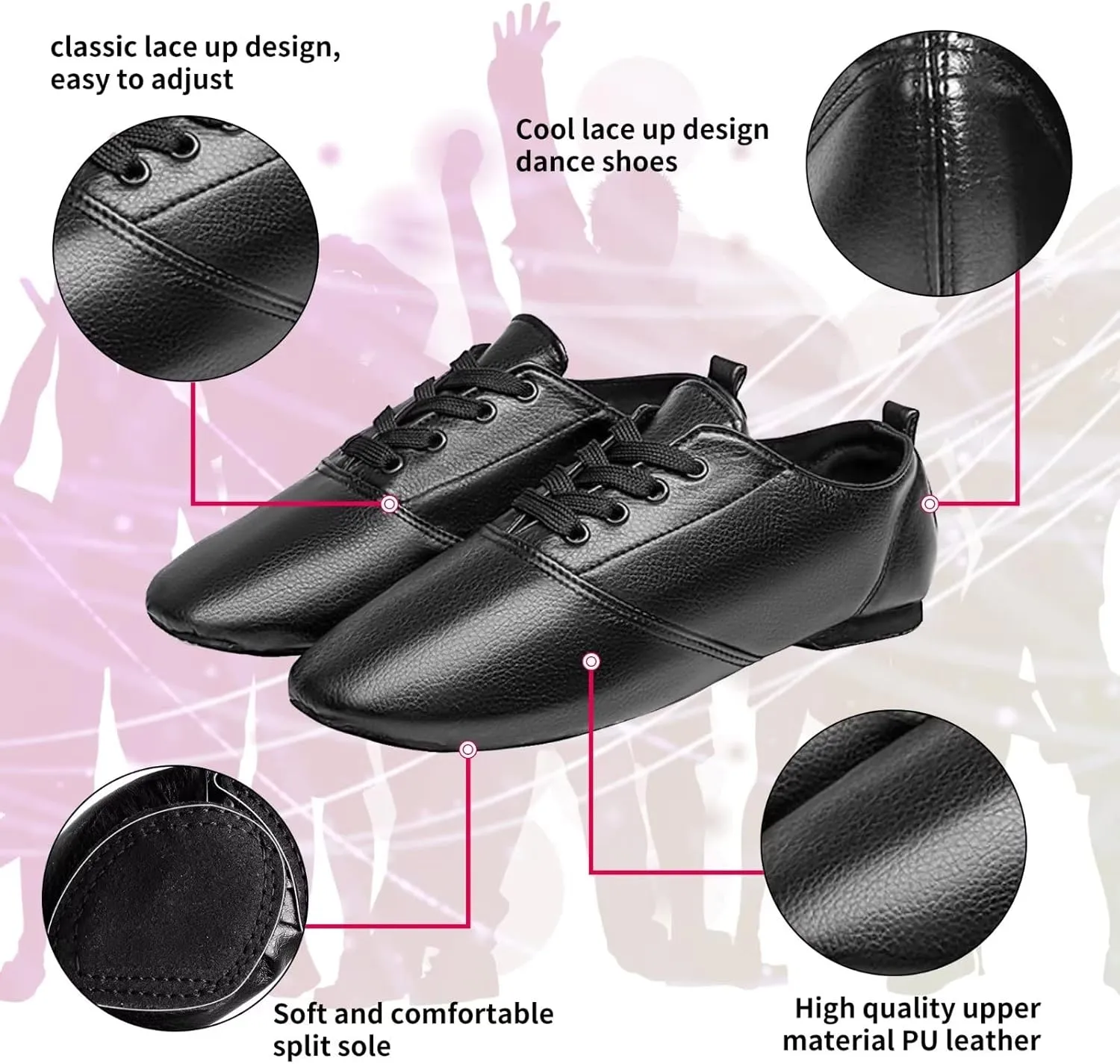 Leather Jazz Shoes for Women,Lace Up Jazz Dance Shoe for Men and Women,Black