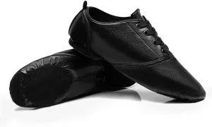 Leather Jazz Shoes for Women,Lace Up Jazz Dance Shoe for Men and Women,Black