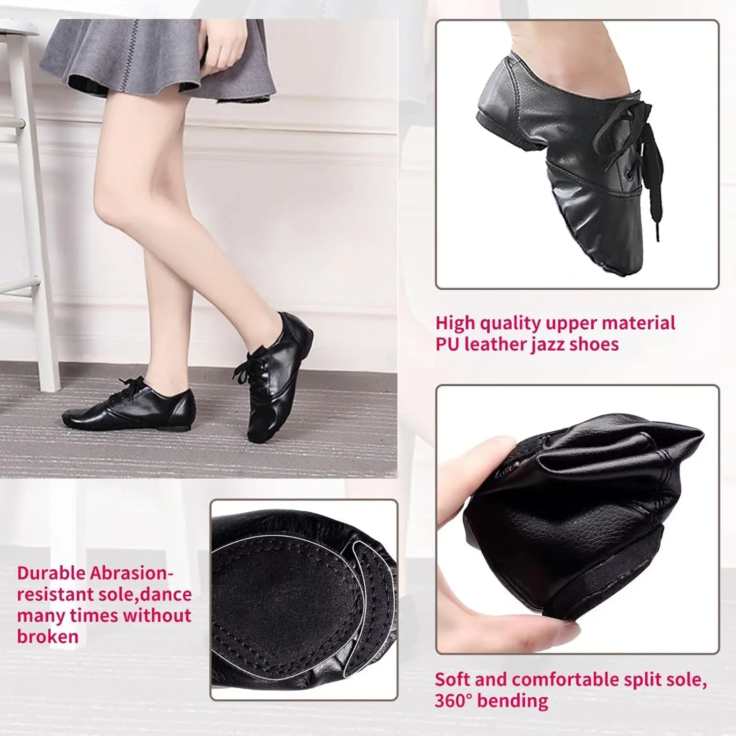 Leather Jazz Shoes for Women,Lace Up Jazz Dance Shoe for Men and Women,Black
