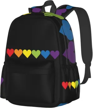 LGBT Rainbow Gay Pride Love Allyship Heart 17 Inch Casual Backpack Laptop Backpacks Travel Back Pack Large Camping Rucksack Hiking Daypack Lightweight Double Shoulder Bag
