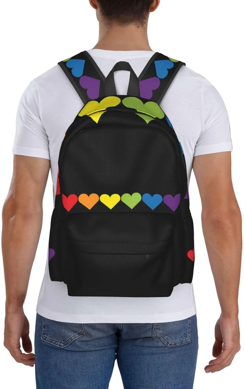 LGBT Rainbow Gay Pride Love Allyship Heart 17 Inch Casual Backpack Laptop Backpacks Travel Back Pack Large Camping Rucksack Hiking Daypack Lightweight Double Shoulder Bag