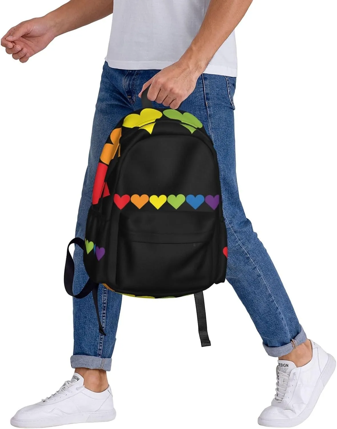 LGBT Rainbow Gay Pride Love Allyship Heart 17 Inch Casual Backpack Laptop Backpacks Travel Back Pack Large Camping Rucksack Hiking Daypack Lightweight Double Shoulder Bag