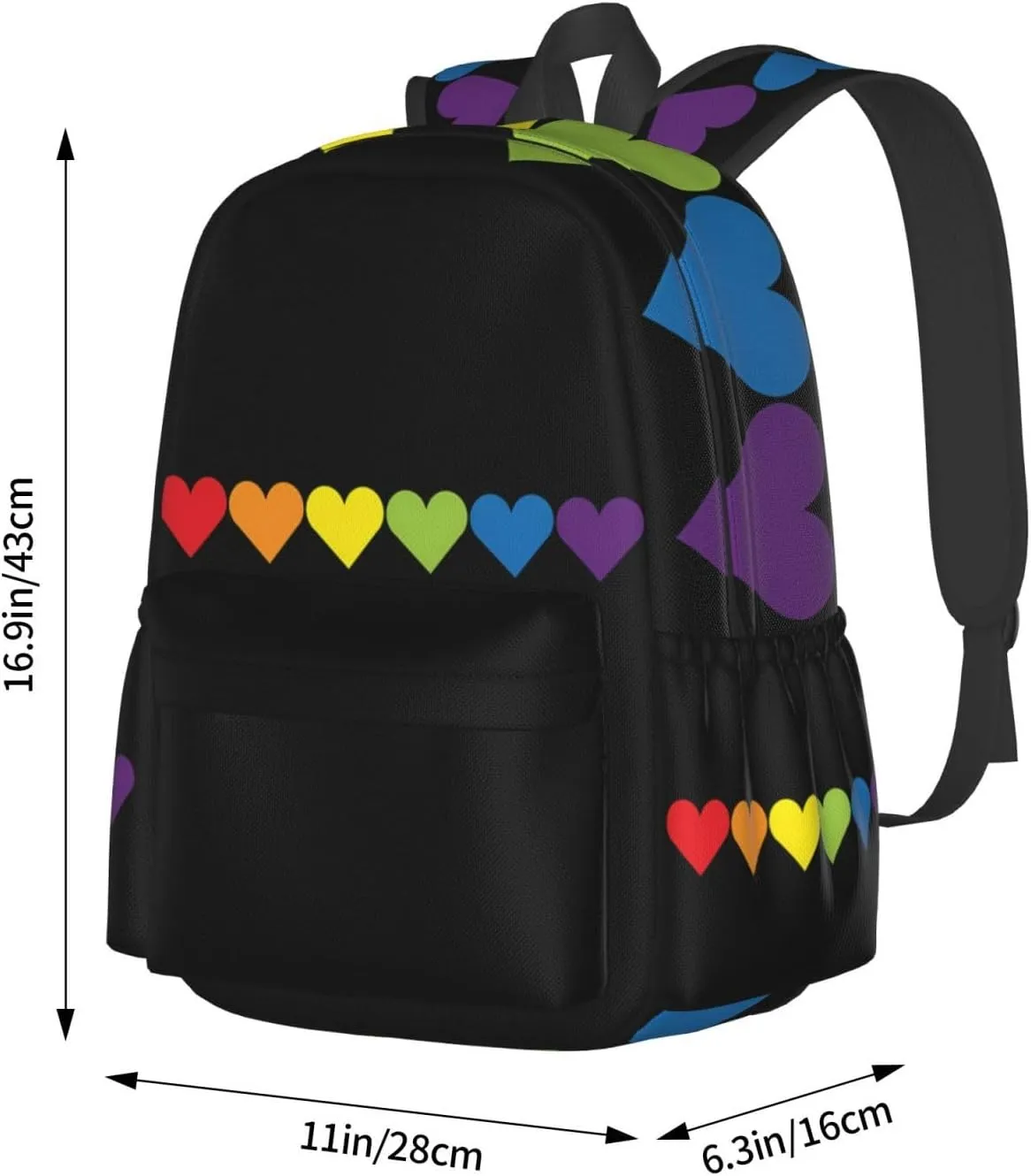 LGBT Rainbow Gay Pride Love Allyship Heart 17 Inch Casual Backpack Laptop Backpacks Travel Back Pack Large Camping Rucksack Hiking Daypack Lightweight Double Shoulder Bag