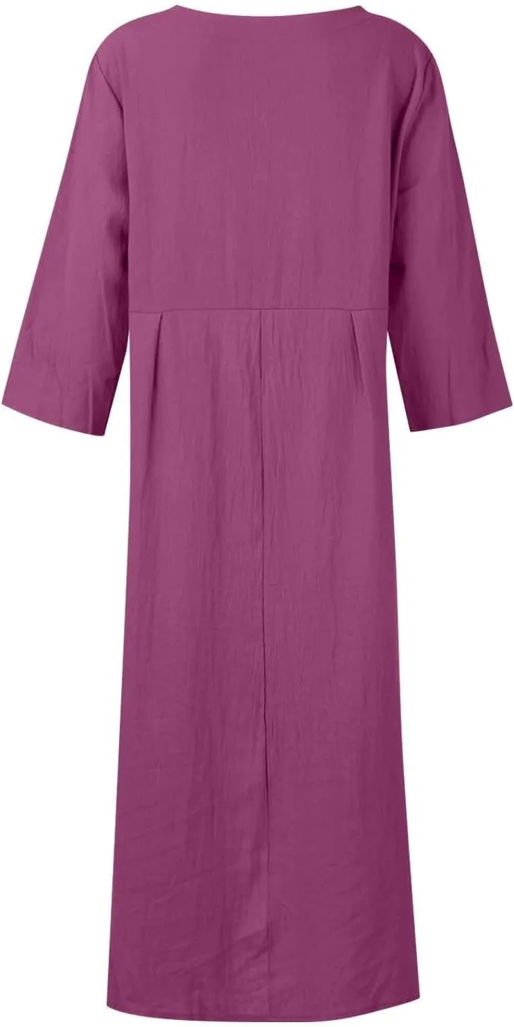 Linen Dresses for Women Casual Summer Maxi Dress Short Sleeve Boho Dress Plus Size Beach Vacation Sundress Clothes