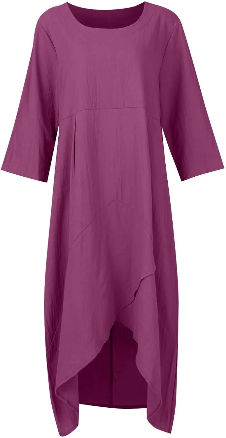 Linen Dresses for Women Casual Summer Maxi Dress Short Sleeve Boho Dress Plus Size Beach Vacation Sundress Clothes