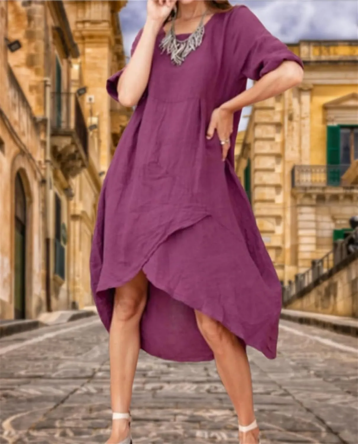 Linen Dresses for Women Casual Summer Maxi Dress Short Sleeve Boho Dress Plus Size Beach Vacation Sundress Clothes