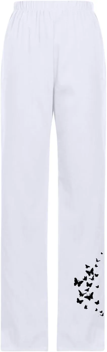 Linen Pants Women Summer Long Pants with Pockets Pants for Women 2023 High Waisted Flowy Pants White Flowy Pants for