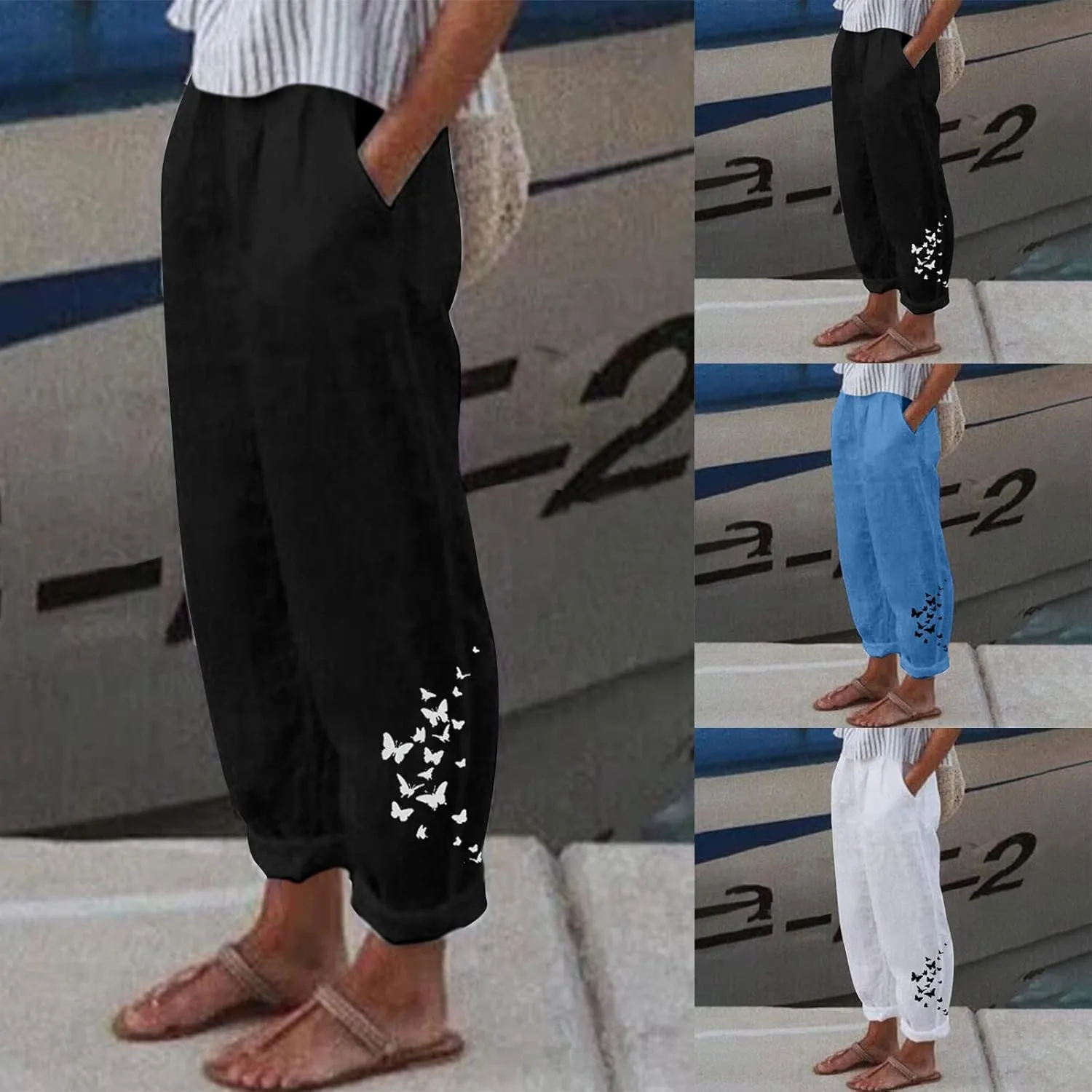 Linen Pants Women Summer Long Pants with Pockets Pants for Women 2023 High Waisted Flowy Pants White Flowy Pants for