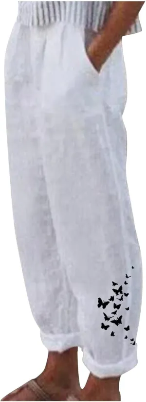 Linen Pants Women Summer Long Pants with Pockets Pants for Women 2023 High Waisted Flowy Pants White Flowy Pants for