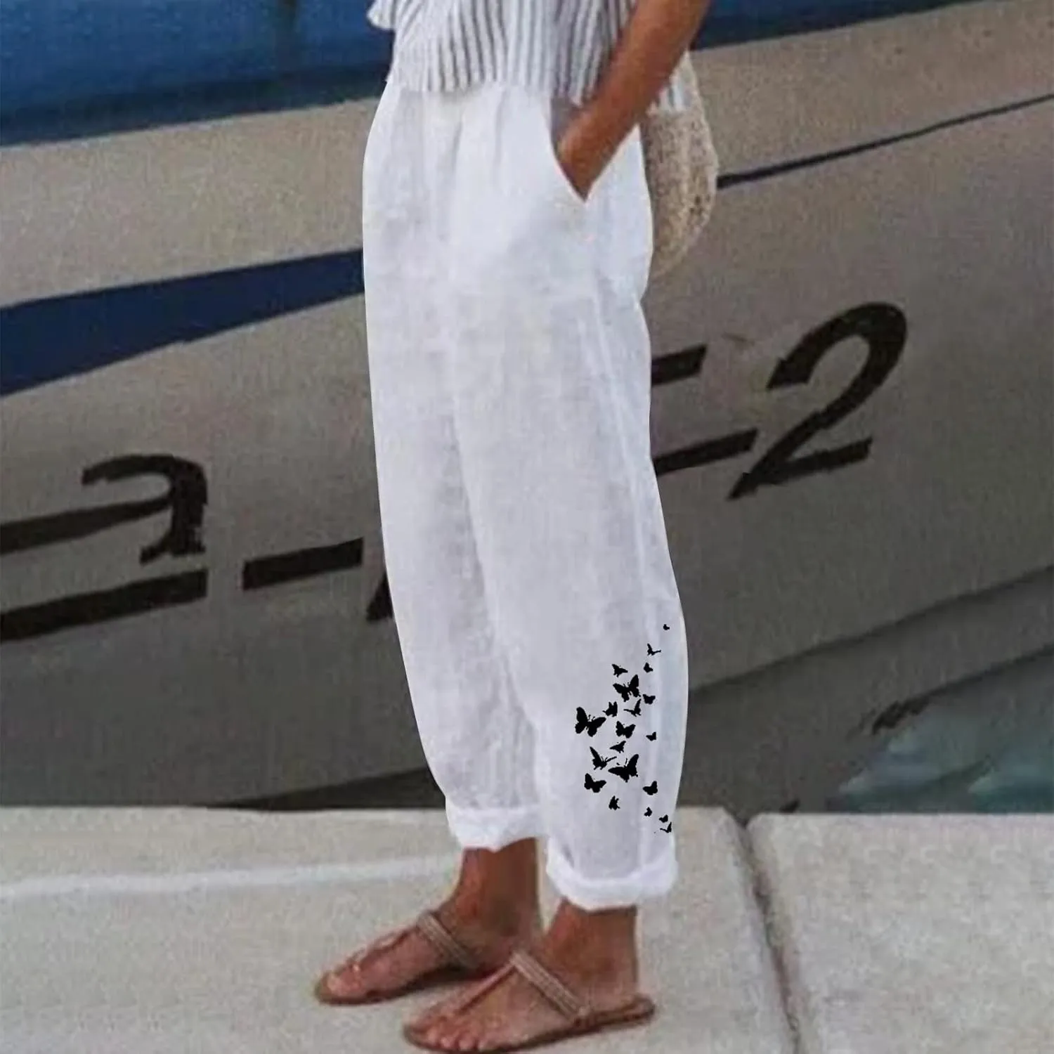 Linen Pants Women Summer Long Pants with Pockets Pants for Women 2023 High Waisted Flowy Pants White Flowy Pants for