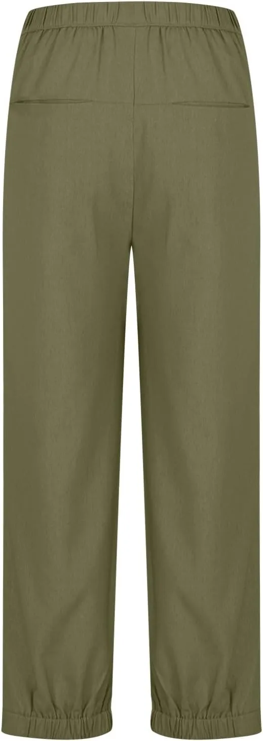 Linen Pants Women Wide Leg Pants 2024 Trendy Elastic Waist Pants Summer Flowy Casual Trousers Pants