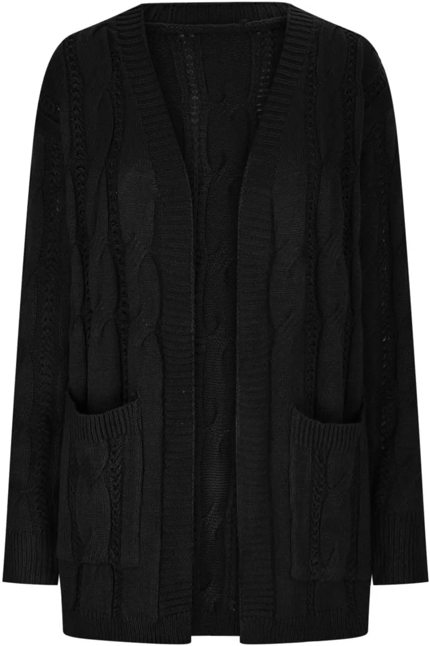 Lmdudan Women's Open Front Long Cardigan Sweaters 2023 Fashion Solid Color Chunky Knit Cable Sweater Winter Coats with Pocket