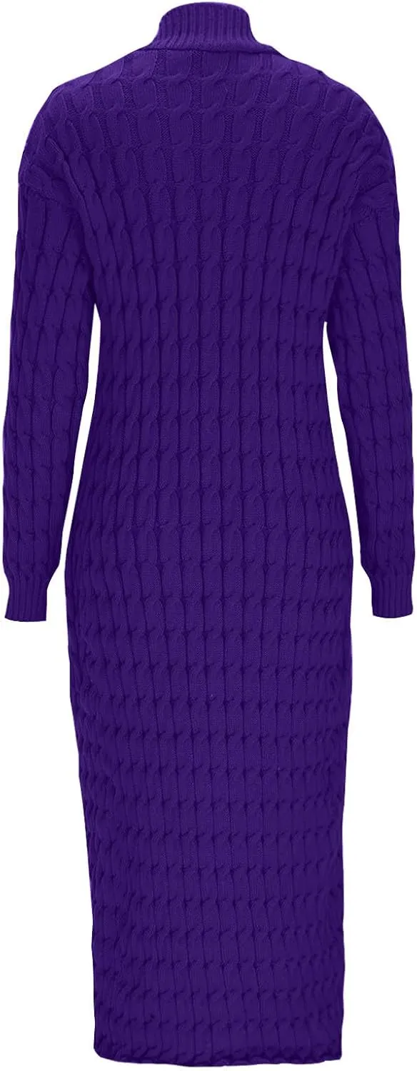 Long Open Front Cardigan for Women Cable Knit Sweaters Chunky Pocketed Casual Loose Mid Length Sweater Coats