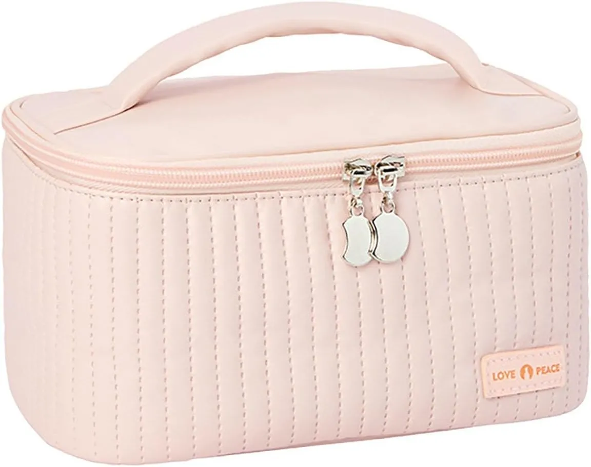 Makeup Travel Bag with Zipper 8.4*5.4 Inch Pu Leather Waterproof Portable Pouch Open Flat Womens Travel Toiletry Bag Travel Cosmetic Bags for Women for Women Wife Girlfriend Valentines Day Gifts