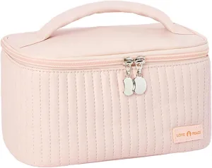 Makeup Travel Bag with Zipper 8.4*5.4 Inch Pu Leather Waterproof Portable Pouch Open Flat Womens Travel Toiletry Bag Travel Cosmetic Bags for Women for Women Wife Girlfriend Valentines Day Gifts