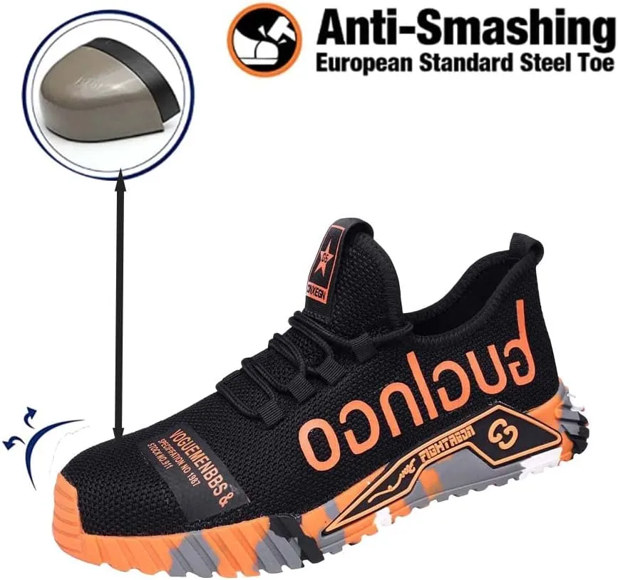 Men Women Indestructible Work Shoes,Lightweight Safety Shoes Slip Resistant Work Sneaker Breathable Puncture Proof Shoes