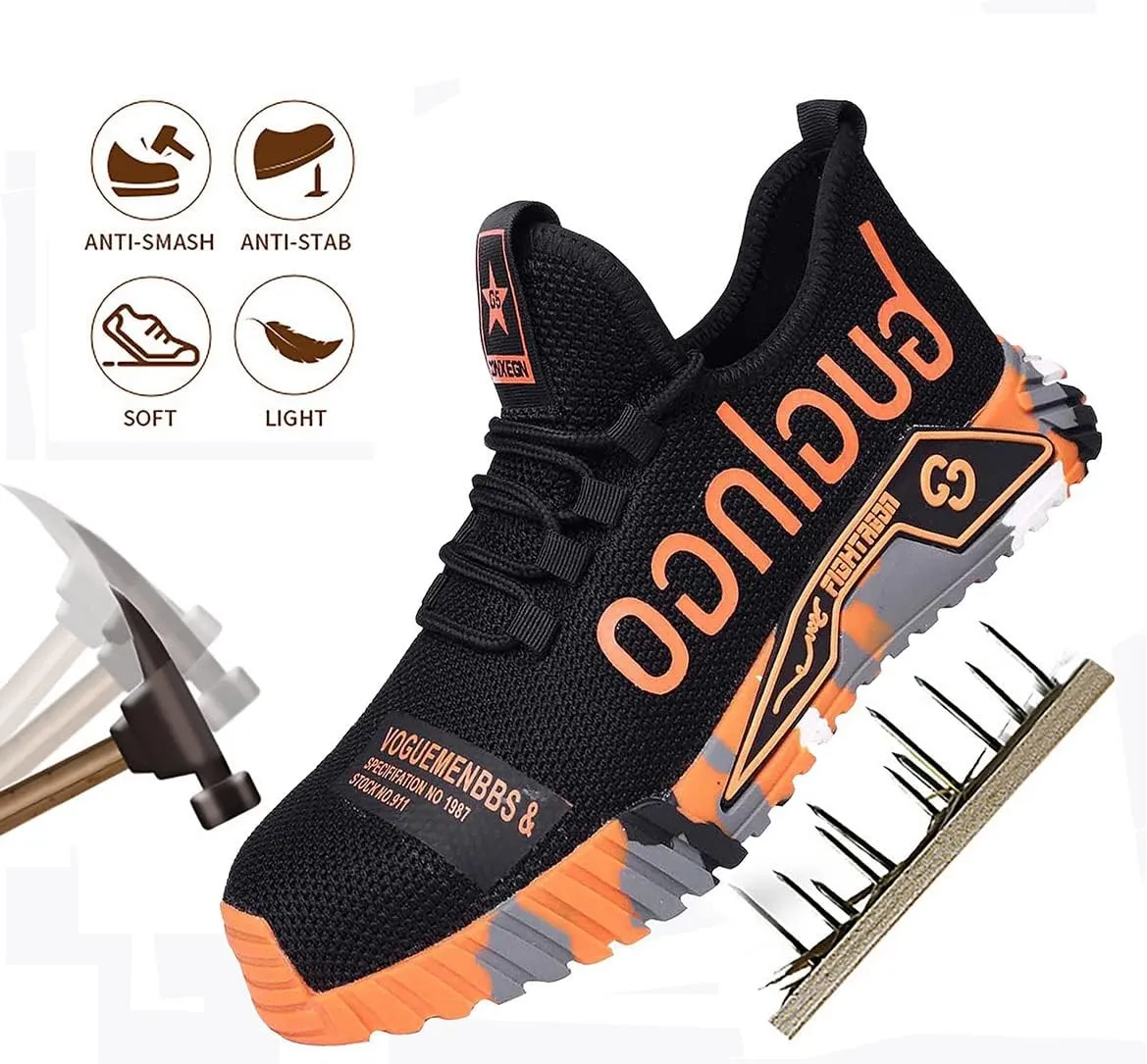 Men Women Indestructible Work Shoes,Lightweight Safety Shoes Slip Resistant Work Sneaker Breathable Puncture Proof Shoes