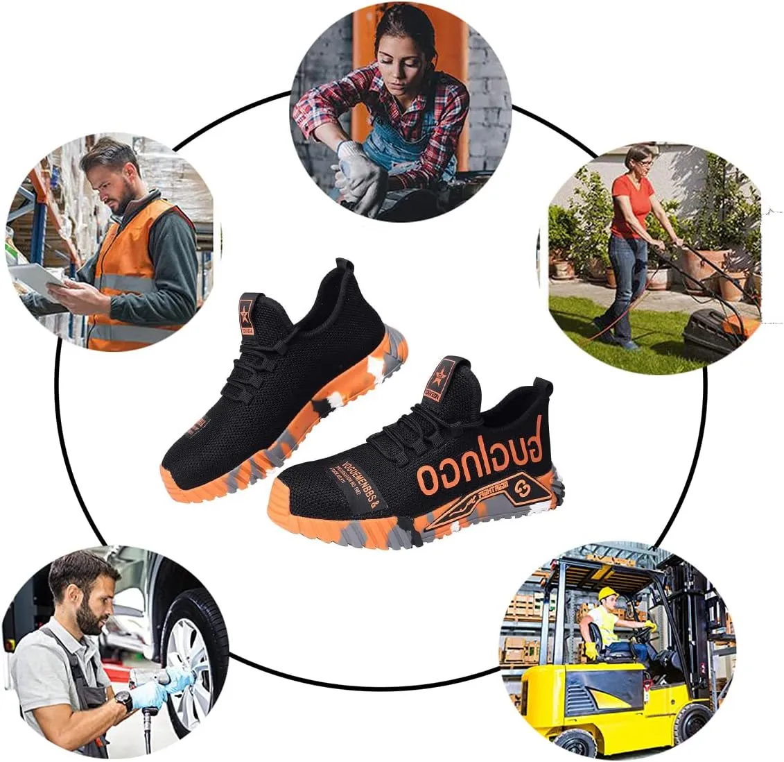 Men Women Indestructible Work Shoes,Lightweight Safety Shoes Slip Resistant Work Sneaker Breathable Puncture Proof Shoes