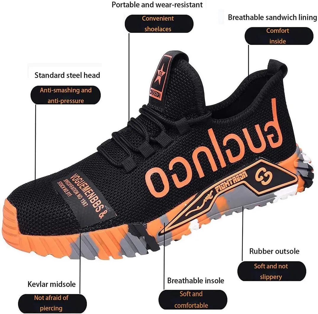 Men Women Indestructible Work Shoes,Lightweight Safety Shoes Slip Resistant Work Sneaker Breathable Puncture Proof Shoes