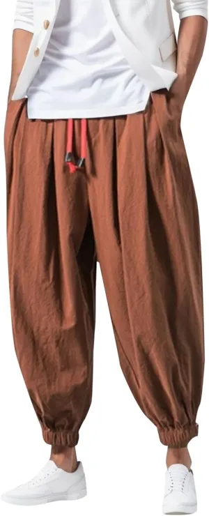 Mens Baggy Linen Pants Parachute Pants Drop Crotch Harem Pants Drawstring Joggers Trousers Pirate Pants Hippie Pants