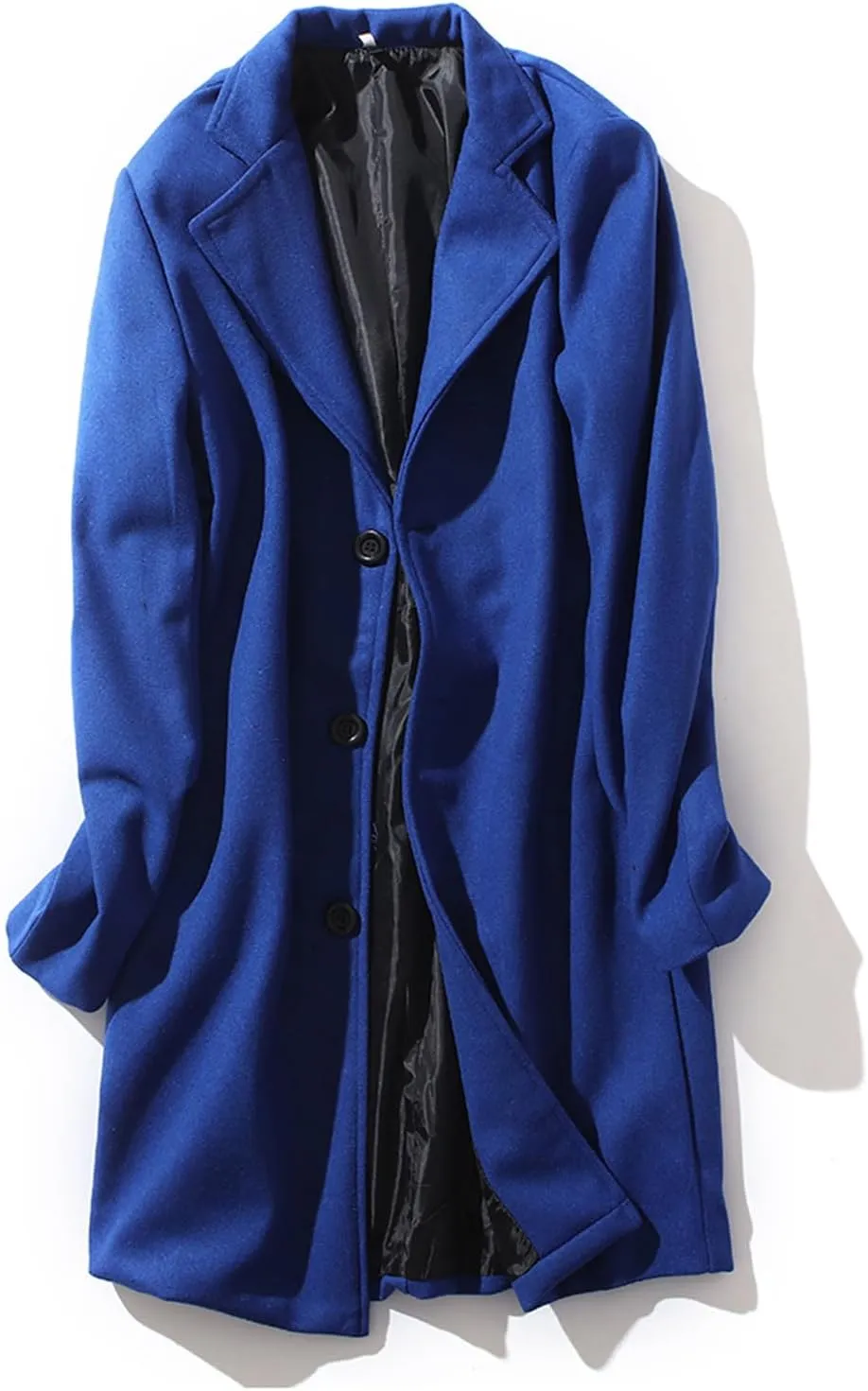 Mens Button Wool Blend Overcoat Jacket Lapel Solid Color Long Sleeve Warm Mid Length Coat Fashion Elegant Coat