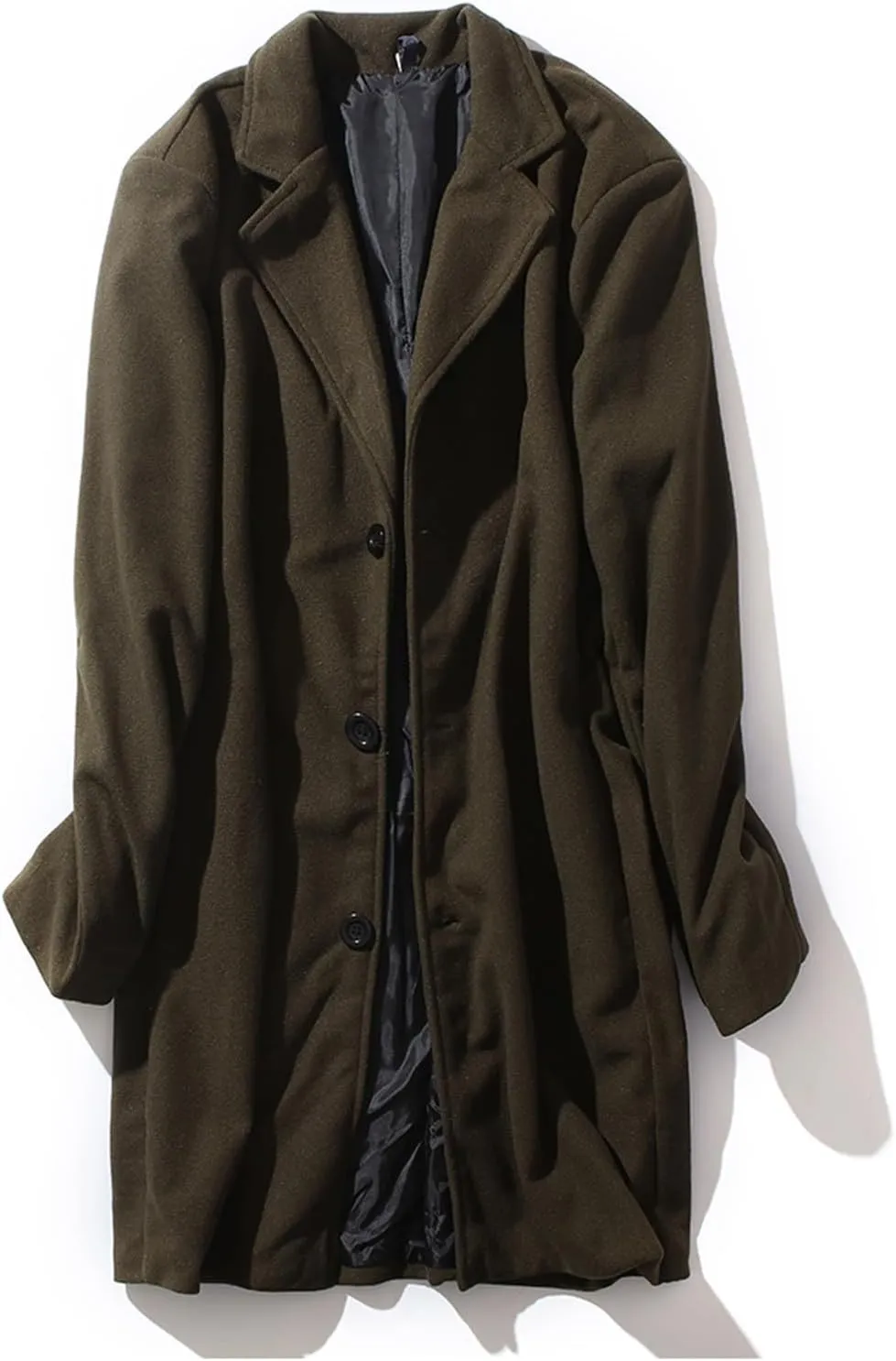 Mens Button Wool Blend Overcoat Jacket Lapel Solid Color Long Sleeve Warm Mid Length Coat Fashion Elegant Coat