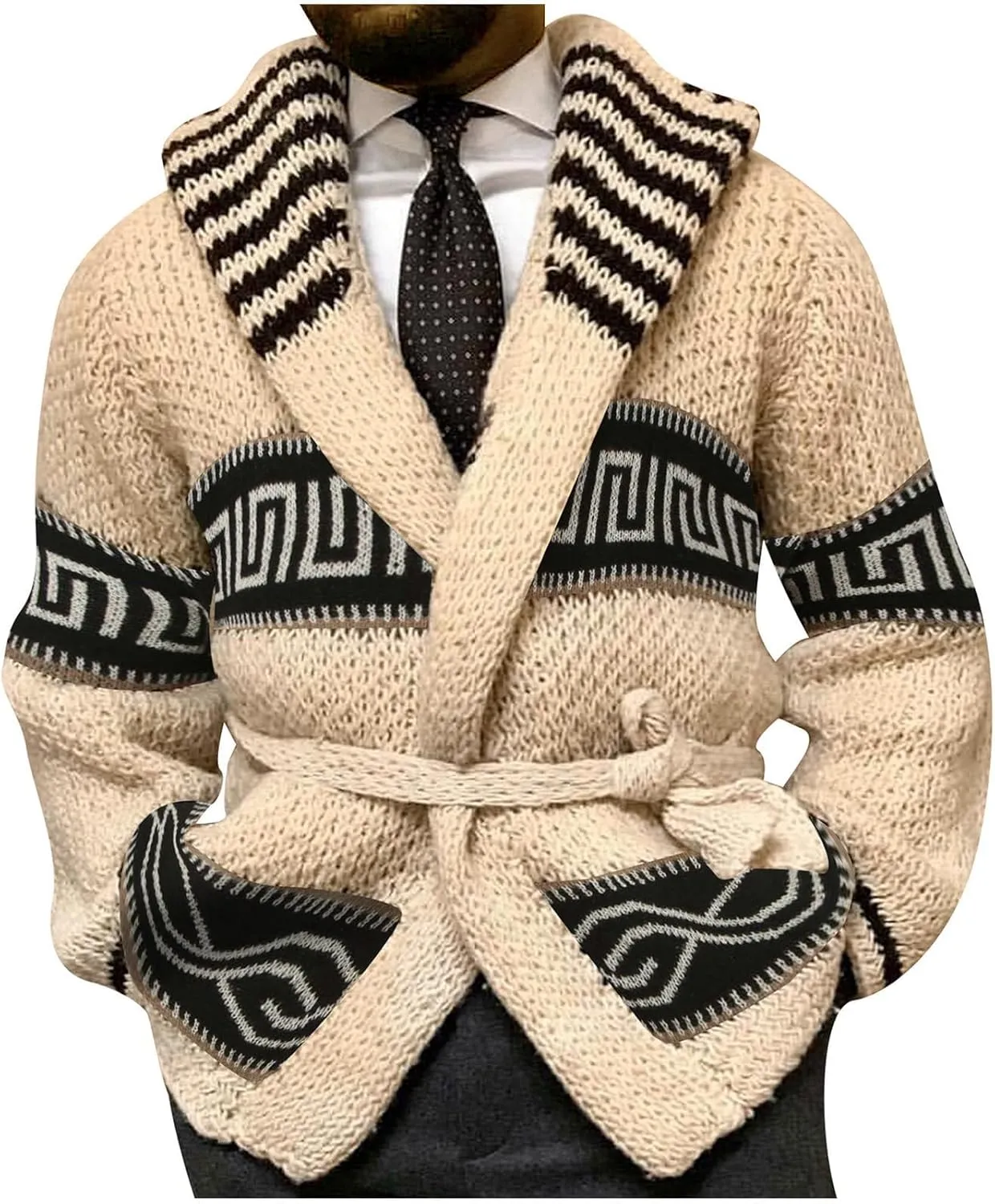 Mens Cable Knit Cardigan Sweater Shawl Collar Loose Fit Long Sleeve Casual Cardigans Button Chunky Winter Cardigans