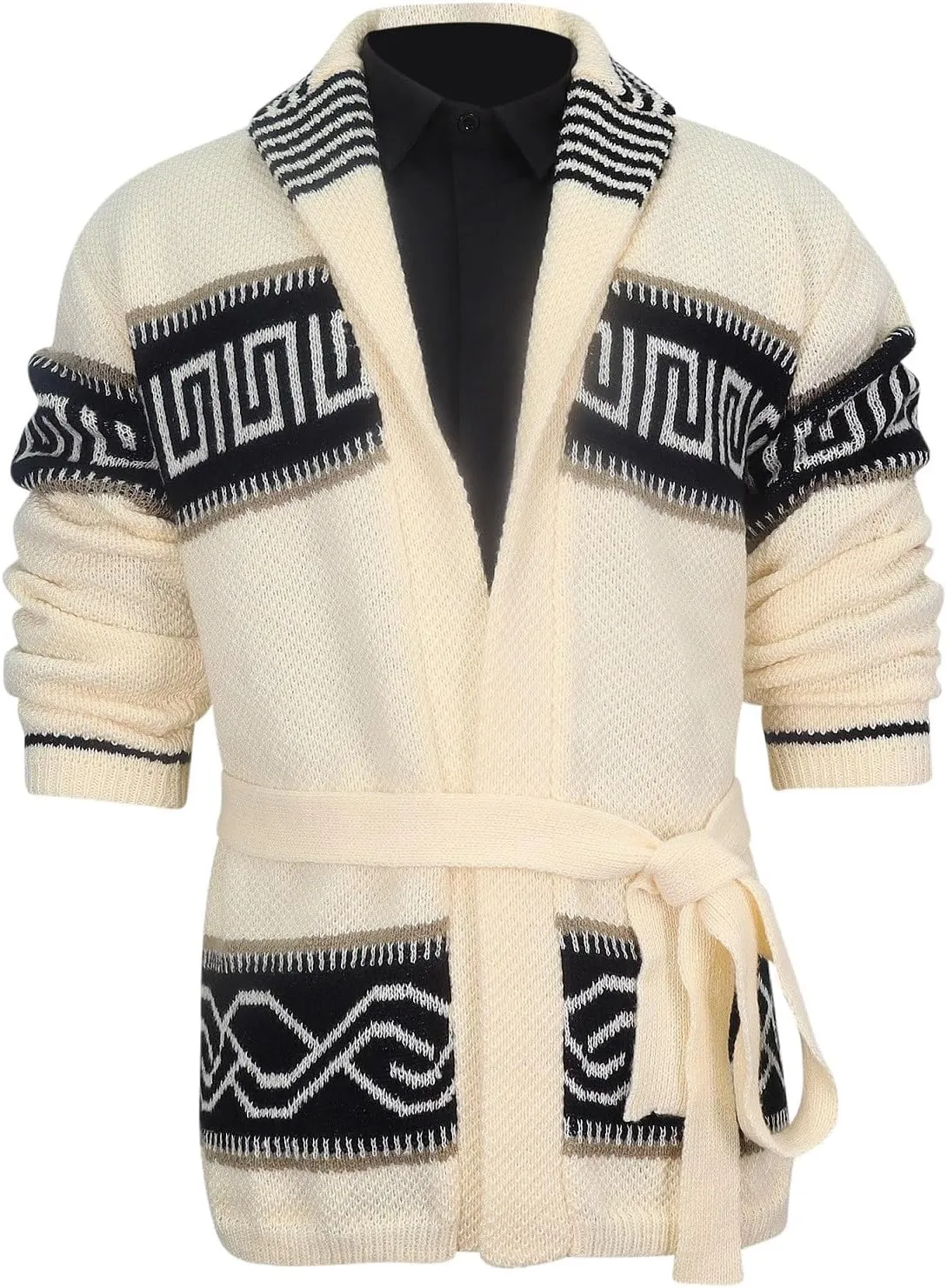 Mens Cable Knit Cardigan Sweater Shawl Collar Loose Fit Long Sleeve Casual Cardigans Button Chunky Winter Cardigans