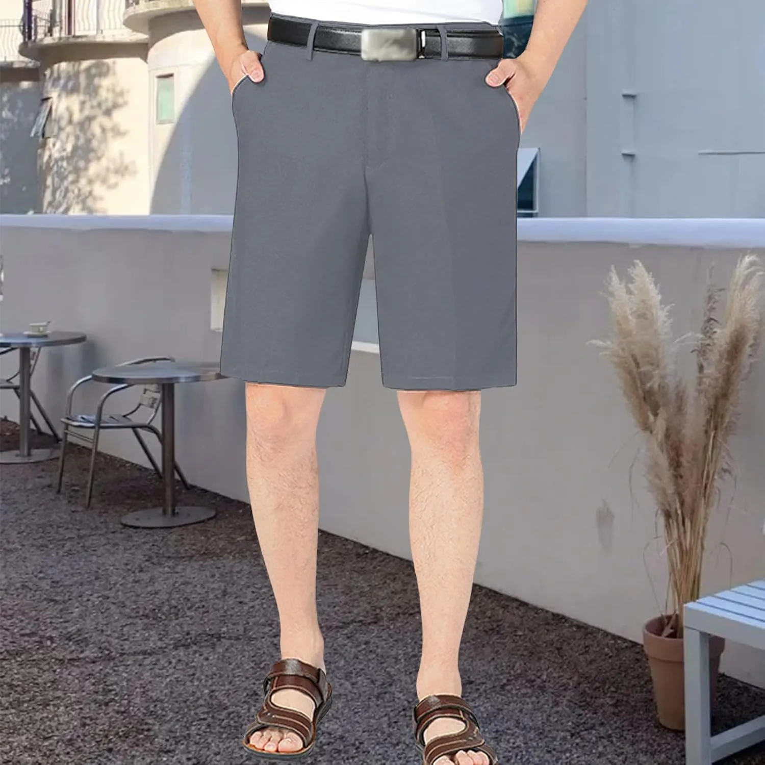 Mens Casual Cotton Linen Shorts Lightweight Slim Fit Straight Comfy Golf Pants Summer Stretch Business Sports Shorts