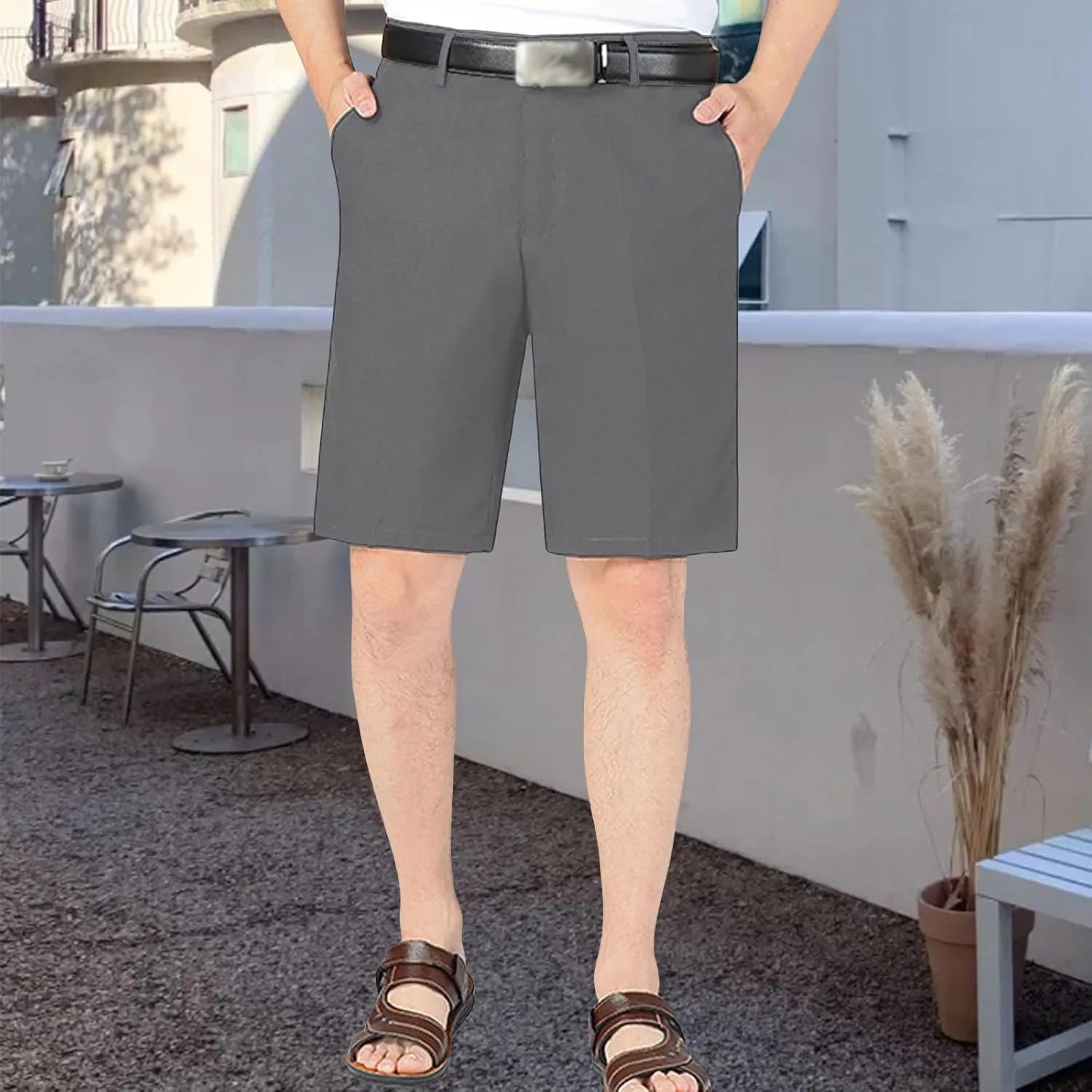 Men's Casual Linen Shorts Slim Fit Comfy Pants Solid Simple Straight Pants Summer Business Sports Shorts with Pockets