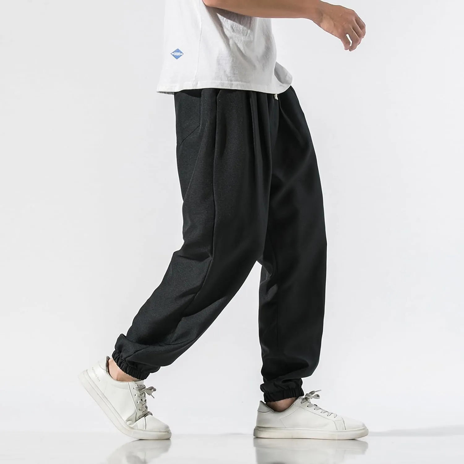 Mens Casual Pants Linen Pants Summer Beach Trousers Drawstring Yoga Pants Soft Elastic Waist Pants