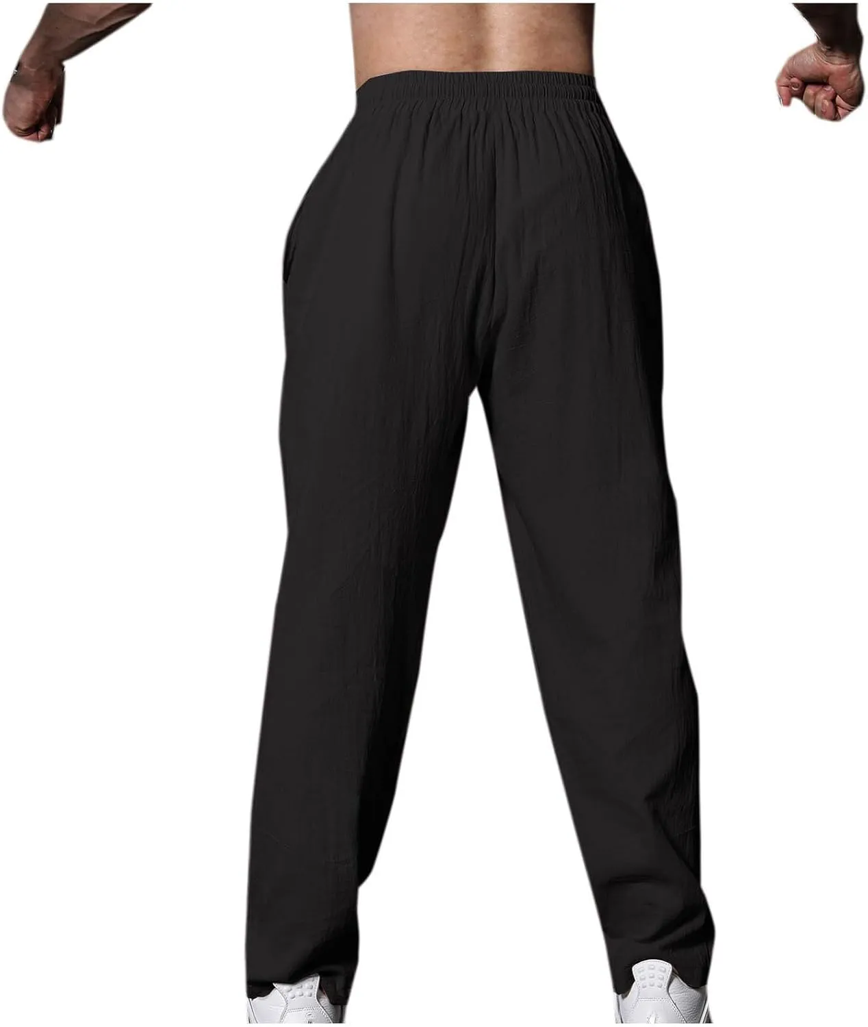 Men's Linen Pants Solid Color Elastic Waist Pants Relaxed Drawstring Pants Active Chinos Pants Comfy Joggers Pants
