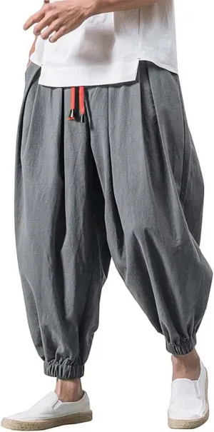 Mens Parachute Pants Baggy Linen Pants Drop Crotch Harem Pants Drawstring Joggers Trousers Hippie Pants Pirate Pants