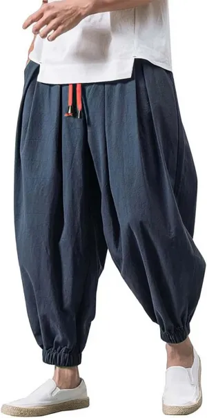 Mens Parachute Pants Baggy Linen Pants Drop Crotch Harem Pants Drawstring Joggers Trousers Hippie Pants Pirate Pants