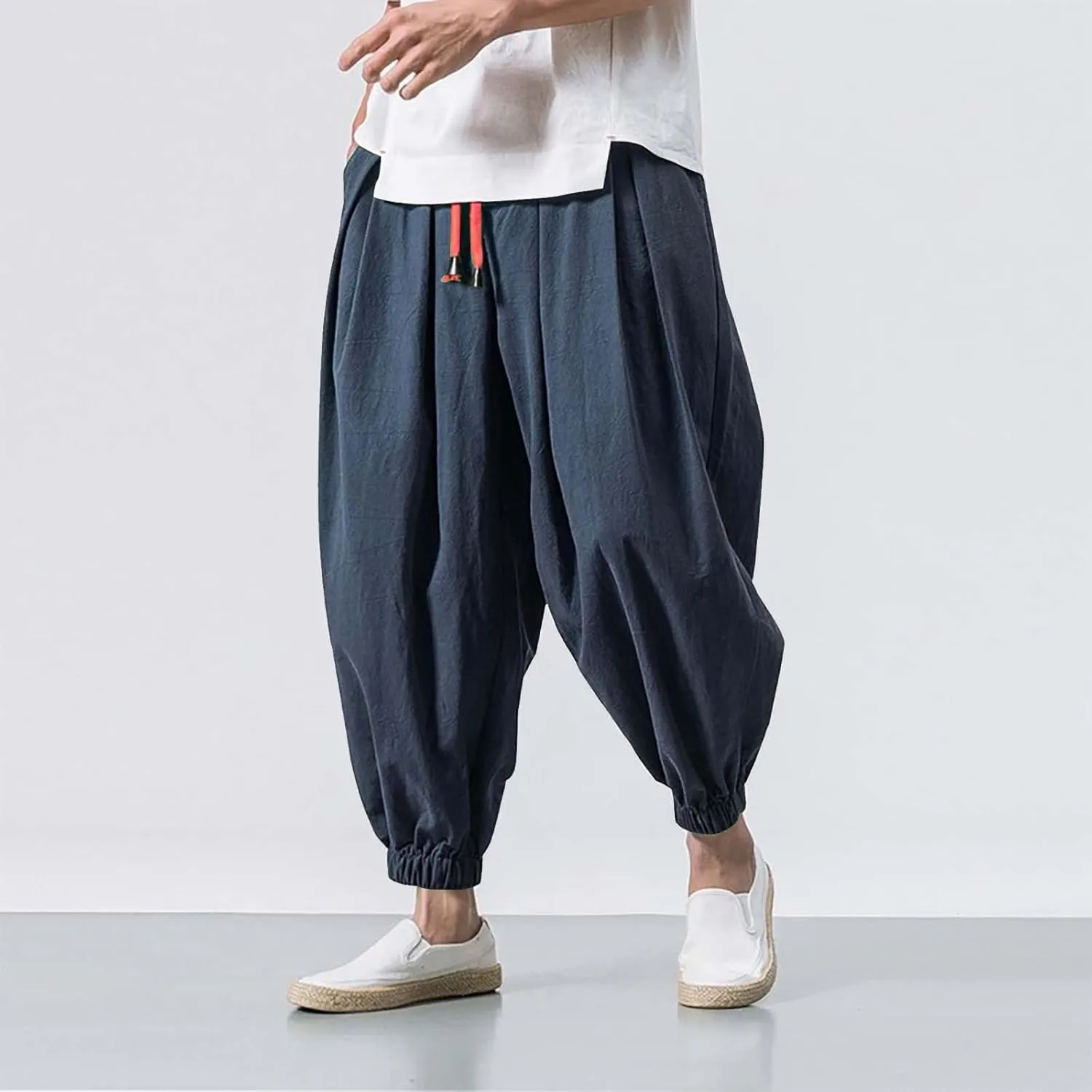 Mens Parachute Pants Baggy Linen Pants Drop Crotch Harem Pants Drawstring Joggers Trousers Hippie Pants Pirate Pants
