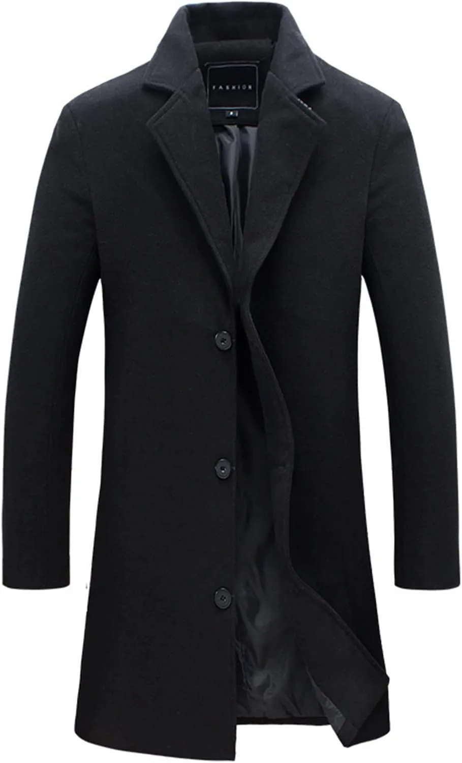 Mens Regular Fit Notched Lapel Trench Coats Big and Tall Single Breasted Pea Coats Warm Windproof Business Overcoats