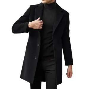 Mens Regular Fit Notched Lapel Trench Coats Big and Tall Single Breasted Pea Coats Warm Windproof Business Overcoats