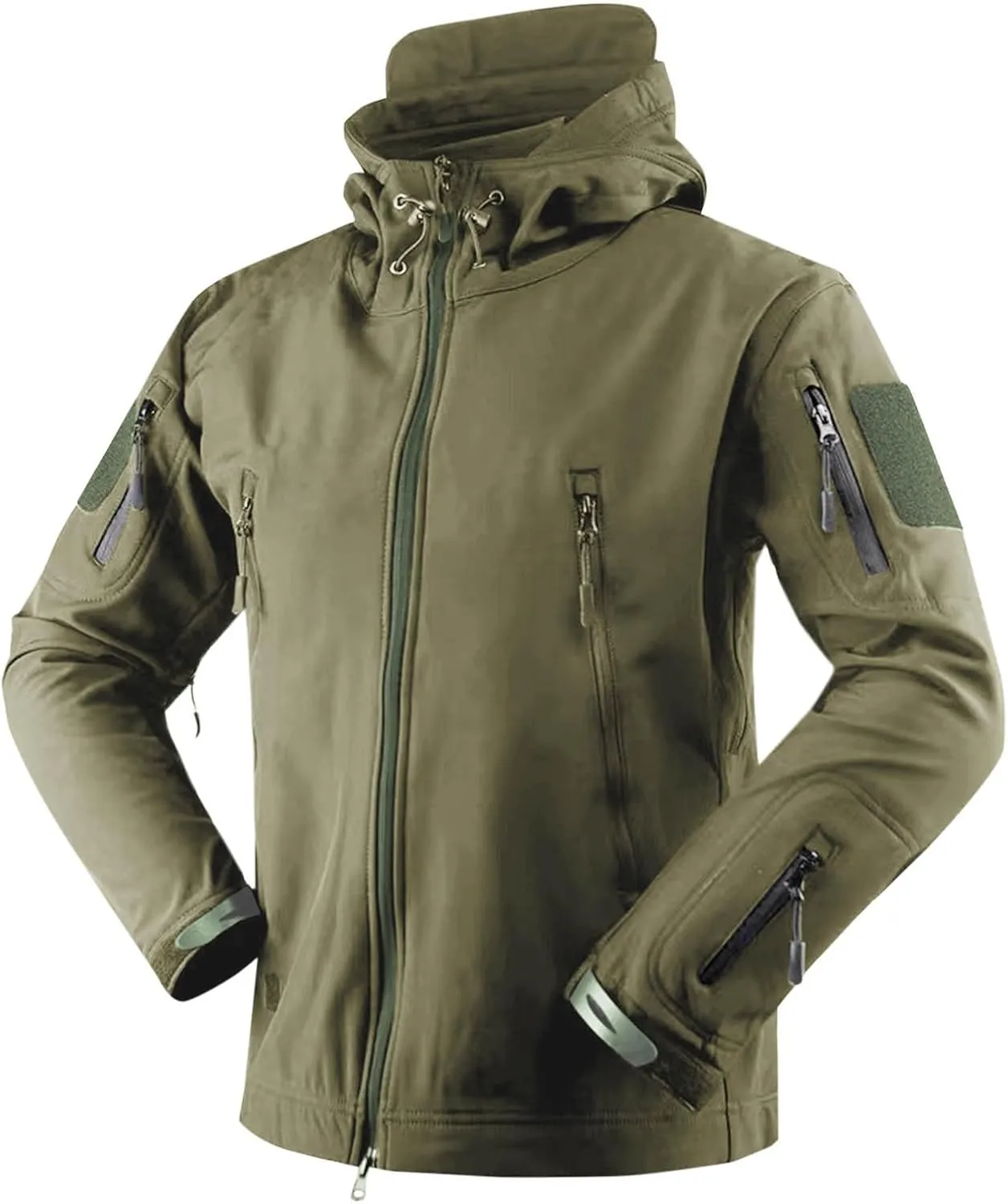 Men's Soft Shell Jacket Zip Up Fleece Lined Windbreaker Solid Color Long Sleeve Hooded Hiking Coat with Pockets